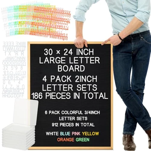 1 Pcs Large Felt Letter Board Sign 24 x, black, product photo