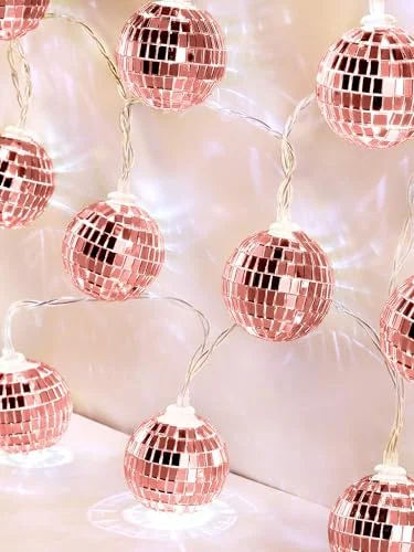 10/20 LED Disco Ball String Light Battery Powered Mirror, rose gold, product photo