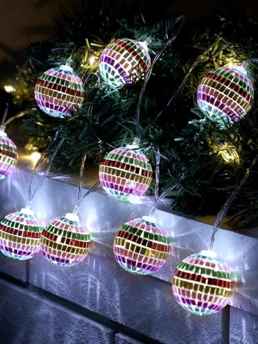 10/20 LED Disco Ball String Light Battery Powered Mirror, sparkling colors, product photo