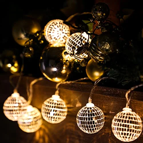 10 Pcs LED Disco Ball String Light 2 Inch, warm color, product photo