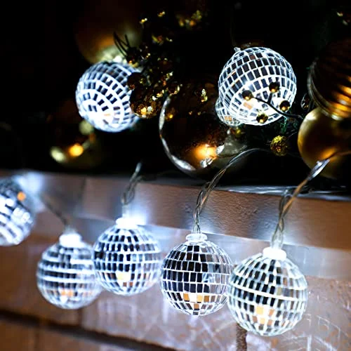 10 Pcs LED Disco Ball String Light 2 Inch, silver, product photo