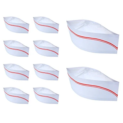 10 Pieces Soda Jerk Paper Hats Food Server Cap, red strips, product photo