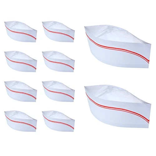 10 Pieces Soda Jerk Paper Hats Food Server Cap, red strips, product photo