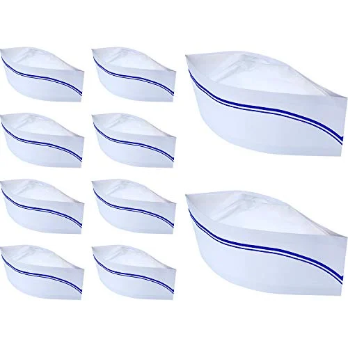 10 Pieces Soda Jerk Paper Hats Food Server Cap, blue strips, product photo