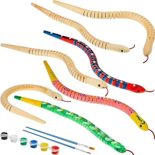 10 Pieces Wooden Snake Unfinished Wooden Wiggly Snake Jointed, multicolor, product photo
