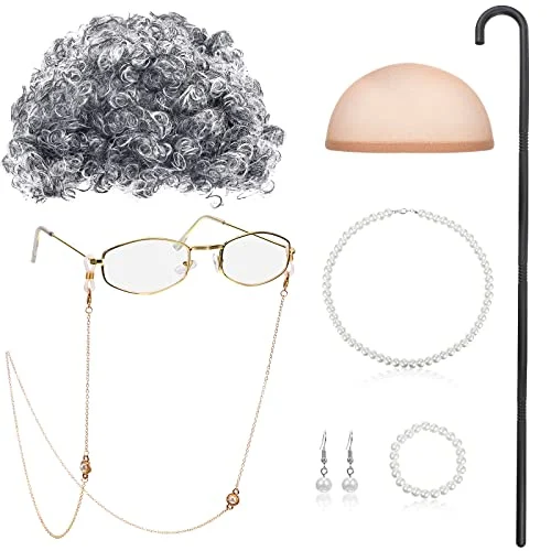 100 Days of School Old Lady Costume Grandma Gray, gray, product photo