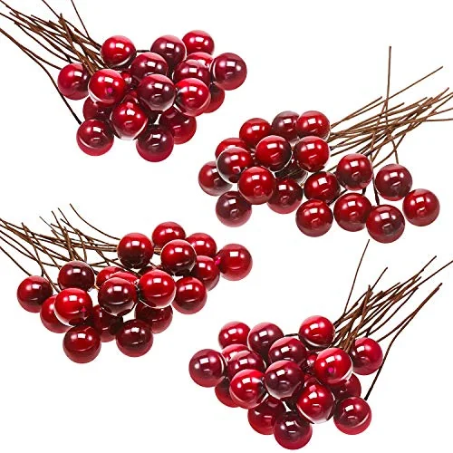100 Pack Artificial Holly Berries Mini 10 mm Christmas, wine red, product photo