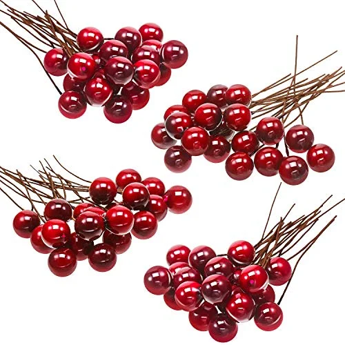 100 Pack Artificial Holly Berries Mini 10 mm Christmas, wine red, product photo