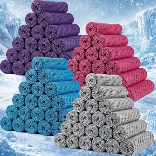 100 Pack Cooling Towel Bulk, purple pink gray blue, product photo