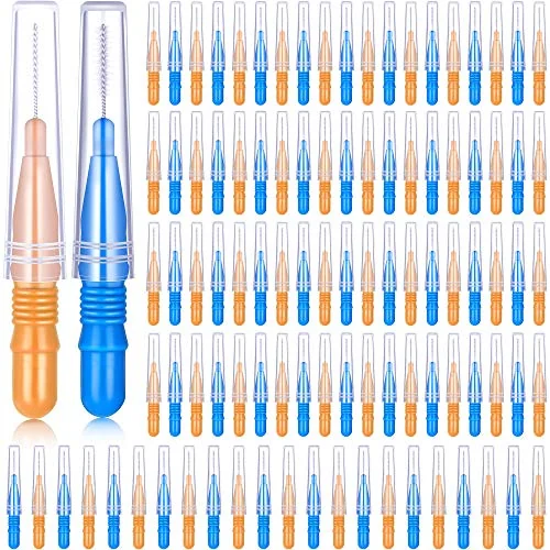 100 Pcs Braces Dental Brush Flosser for Cleaner Interdental, orange and blue, product photo