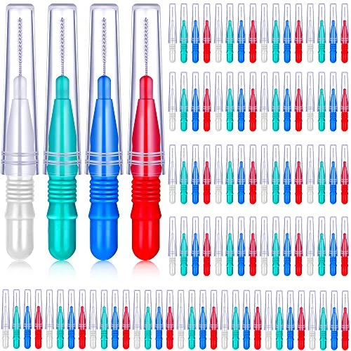 100 Pcs Braces Dental Brush Flosser for Cleaner Interdental, red, blue, white and green, product photo
