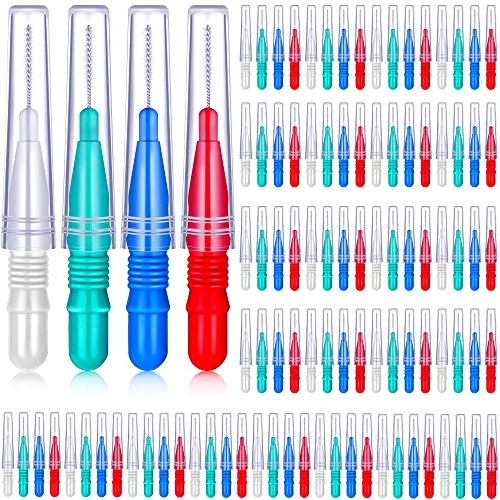 100 Pcs Braces Dental Brush Flosser for Cleaner Interdental, red, blue, white and green, product photo