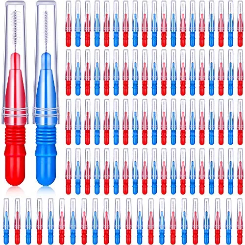 100 Pcs Braces Dental Brush Flosser for Cleaner Interdental, red and blue, product photo