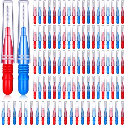 100 Pcs Braces Dental Brush Flosser for Cleaner Interdental, red and blue, product photo
