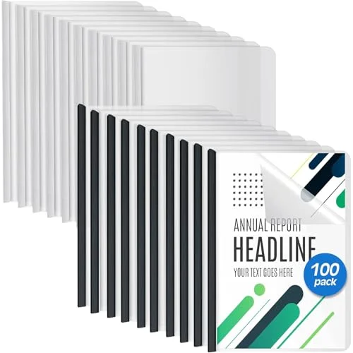 100 Pcs Clear Report Covers with Sliding Bar for, black, white, product photo