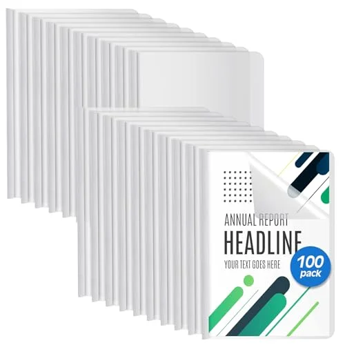 100 Pcs Clear Report Covers with Sliding Bar for, white, product photo