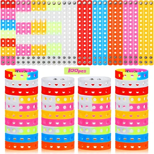 100 Pcs Silicone Charm Bracelets Bulk 8 Inch Back, 10 color, product photo