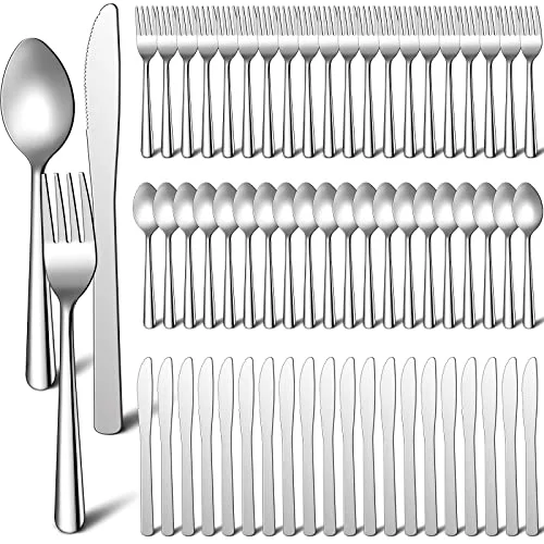 100 Pcs Silverware Set for 33 Stainless Steel Flatware, silver, product photo