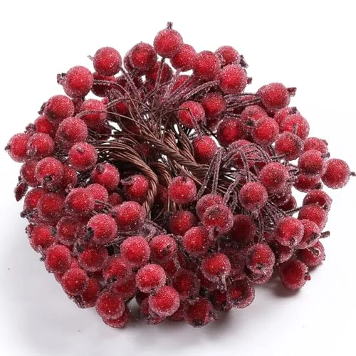 100 Wired Stems of Artificial Holly Berries Artificial Flower, dark red, product photo