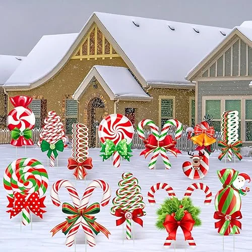 12 Pcs Christmas Candy yard Decorations Plastic Outdoor Peppermint, bright color, product photo