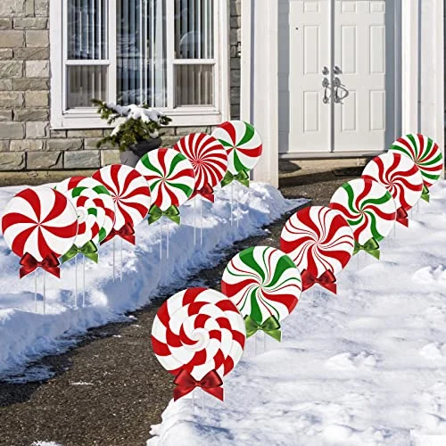 12 Pcs Christmas Outdoor Yard Sign Peppermint Corrugated Yard, as the pictures show, product photo