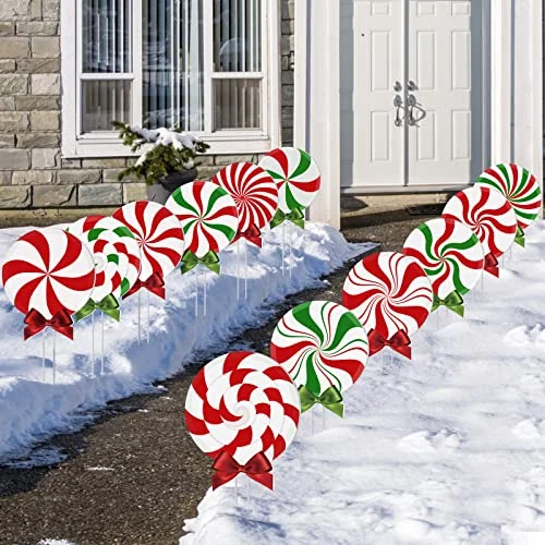 12 Pcs Christmas Outdoor Yard Sign Peppermint Corrugated Yard, as the pictures show, product photo