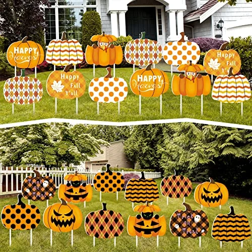 12 Pcs Fall Halloween Outdoor Decorations Double Side Pumpkin, as shown on the pictures, product photo