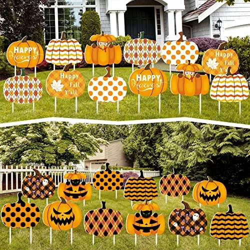 12 Pcs Fall Halloween Outdoor Decorations Double Side Pumpkin, as shown on the pictures, product photo