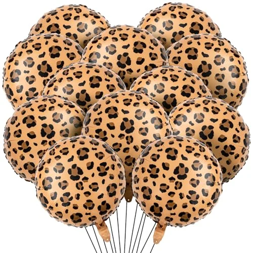 12 Pcs Leopard & Cheetah Balloons 18 Inch Leopard, golden brown, product photo