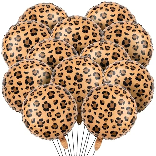 12 Pcs Leopard & Cheetah Balloons 18 Inch Leopard, golden brown, product photo