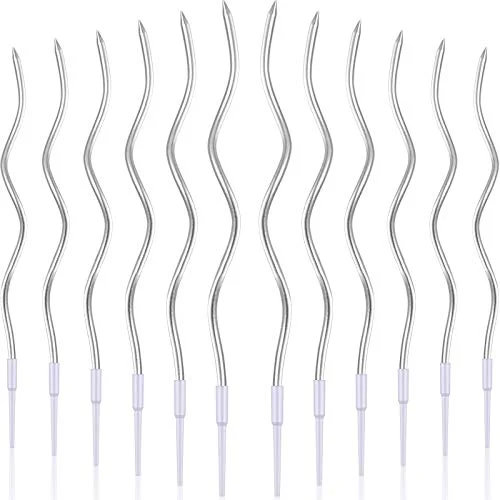 12 Pcs Twisted Birthday Candles Spiral Metallic Cupcake Thin, silver, product photo
