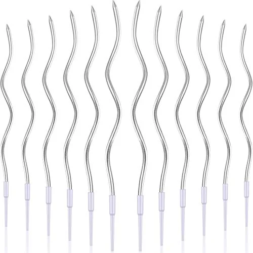 12 Pcs Twisted Birthday Candles Spiral Metallic Cupcake Thin, silver, product photo
