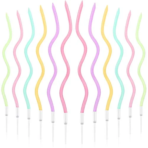 12 Pcs Twisted Birthday Candles Spiral Metallic Cupcake Thin, colourful, product photo