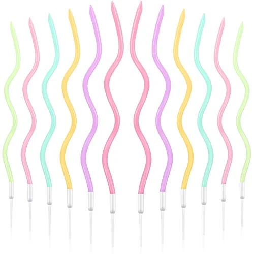 12 Pcs Twisted Birthday Candles Spiral Metallic Cupcake Thin, colourful, product photo