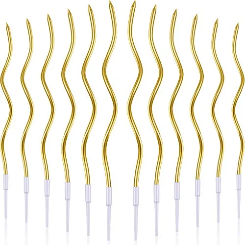 12 Pcs Twisted Birthday Candles Spiral Metallic Cupcake Thin, gold, product photo