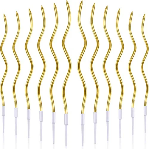 12 Pcs Twisted Birthday Candles Spiral Metallic Cupcake Thin, gold, product photo