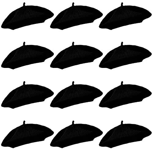 12 Pieces Beret Hats French Baggy Hat Christmas Solid, black, product photo