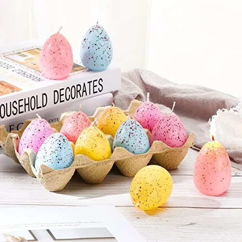 12 Pieces Easter Eggs Shape Candles Bulk Colorful Spring, light purple, light blue, light green, light pink, product photo
