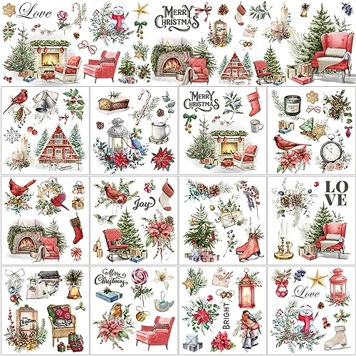 12 Sheets Christmas Rub on Transfers for Crafts and, as pictures shown, product photo
