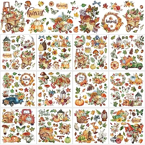 12 Sheets Fall Rub on Transfers for Crafts and, red, green, white, yellow, product photo