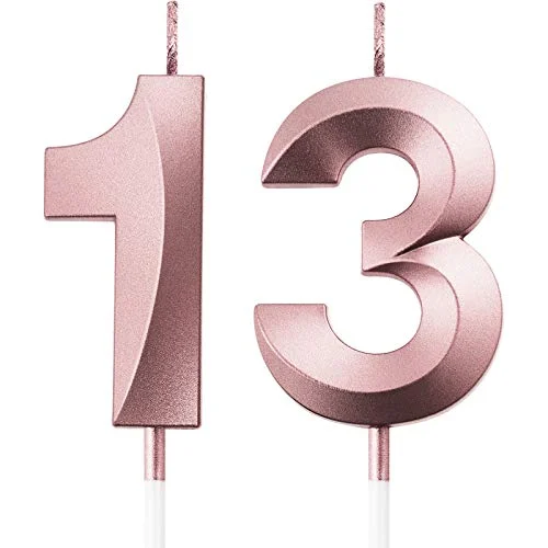 13th & 31st Birthday Candles Number Candles Cake Topper, rose gold, product photo
