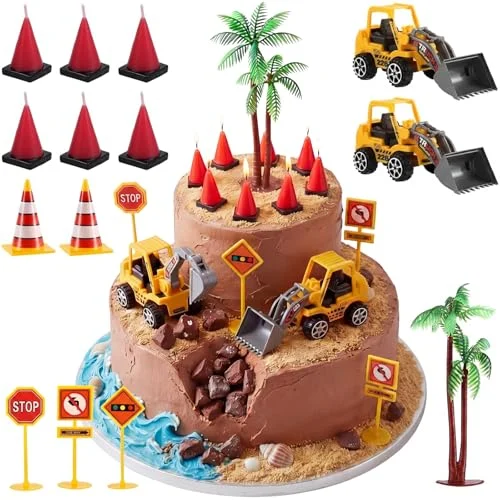 14 Pcs Construction Cake Toppers Decoration Include 6 Count, multicolor, product photo