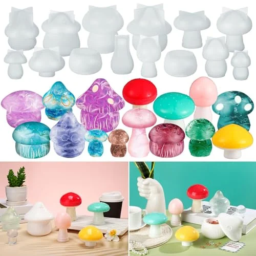 14 Pcs Jar Mushroom Silicone Resin Mold Jewelry Candle, as picture show, product photo