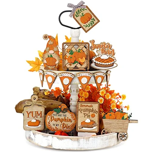 14 Set Fall Tiered Tray Decor Rustic Farmhouse 3D, bright colors, product photo