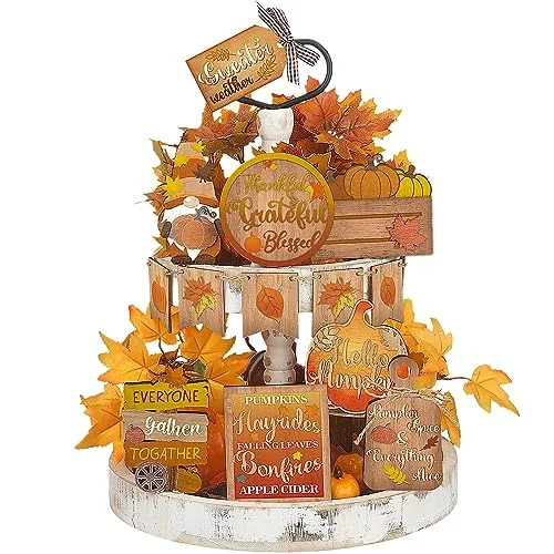 14 Set Fall Tiered Tray Decor Rustic Farmhouse 3D, bright colors, product photo