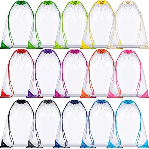 15 Pcs Clear Drawstring Bags Stadium Approved Backpack 17, clear, multicolor, product photo