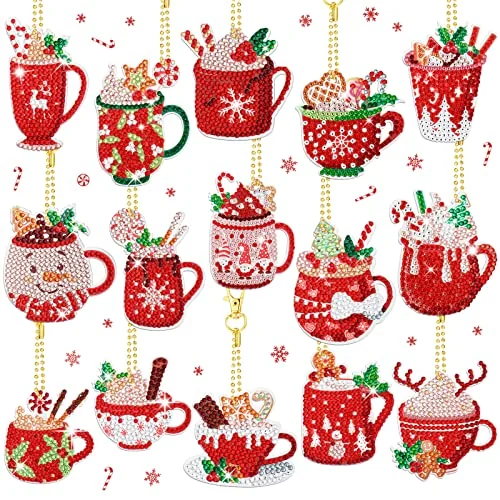 15 Pcs Diamond Art Christmas Ornaments Kits Hot Cocoa, multi color, product photo