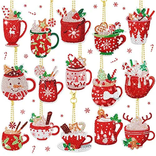 15 Pcs Diamond Art Christmas Ornaments Kits Hot Cocoa, multi color, product photo