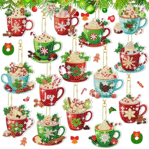 15 Pieces Christmas Diamond Painting Keychain 5d DIY Hot, multicolor, product photo