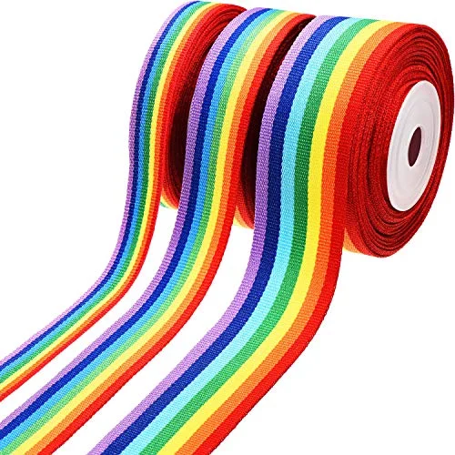 16.4 Yards Rainbow Striped Ribbon Rainbow Grosgrain Double-Sided Ribbons, rainbow,yellow,orange,blue,green,red,purple, product photo